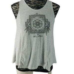 Hard Rock Cafe Orlando Lace Up Back Small Gray boho Tank Top‎